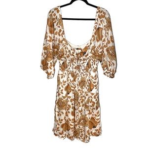 Anthropologie Womens Medium‎ Mini Dress Floral Puff Sleeves Peasant Boho